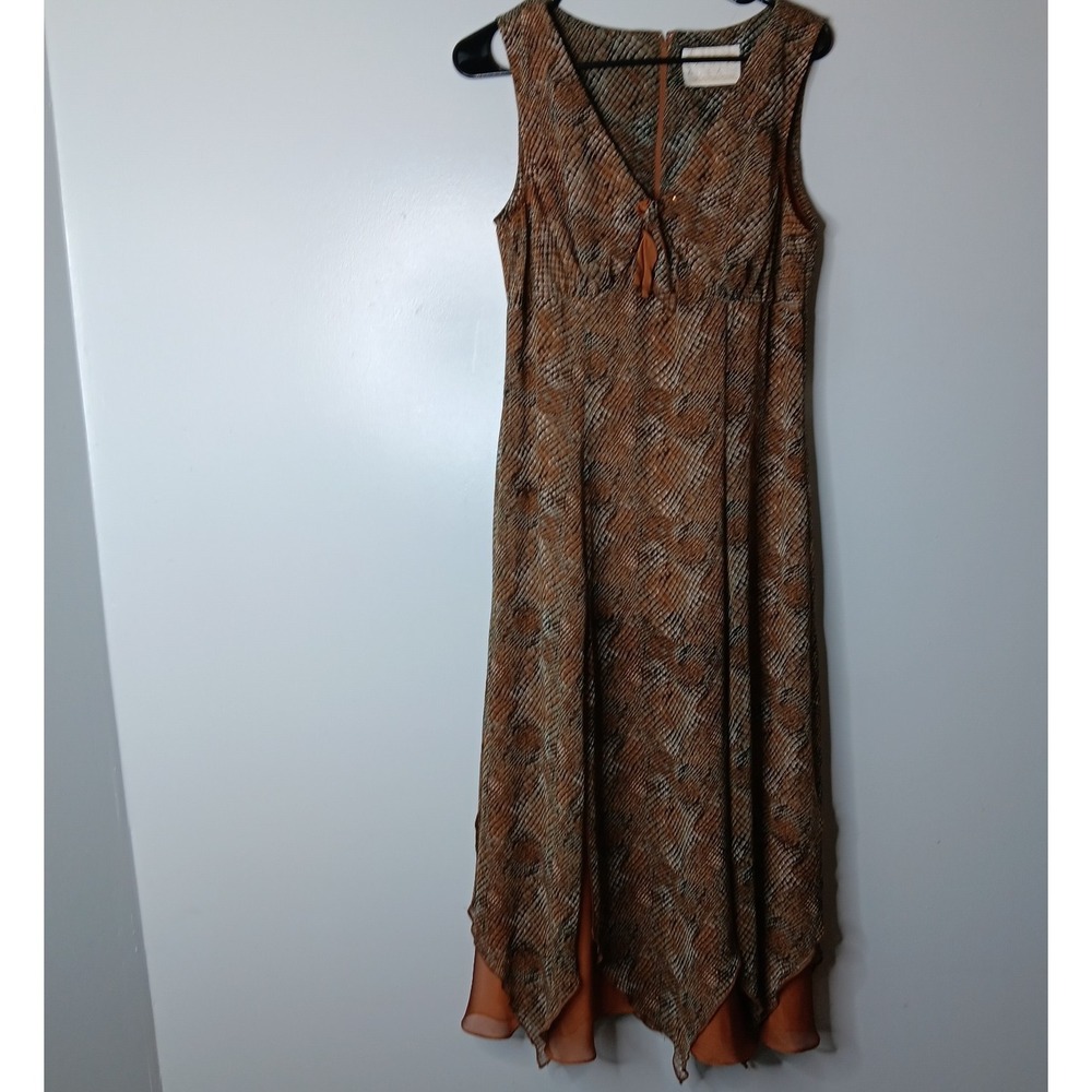 VTG Y2K Spencer Alexis Midi Dress 10 Orange Brown Snakeskin Fairy Goblincore - Picture 1 of 10